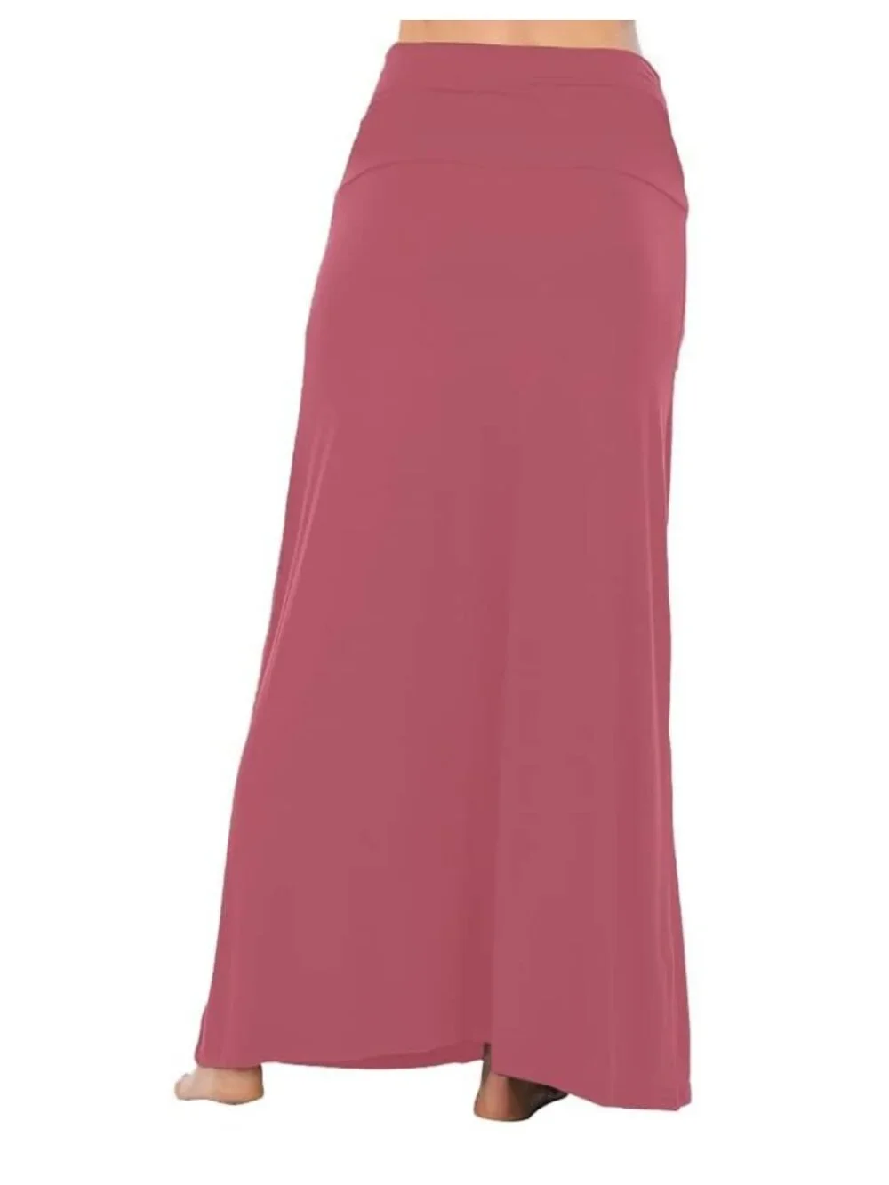 Women's Comfy High Waist A-Line Maxi Skirt Flowy Fold Over Stretchy Knit Made